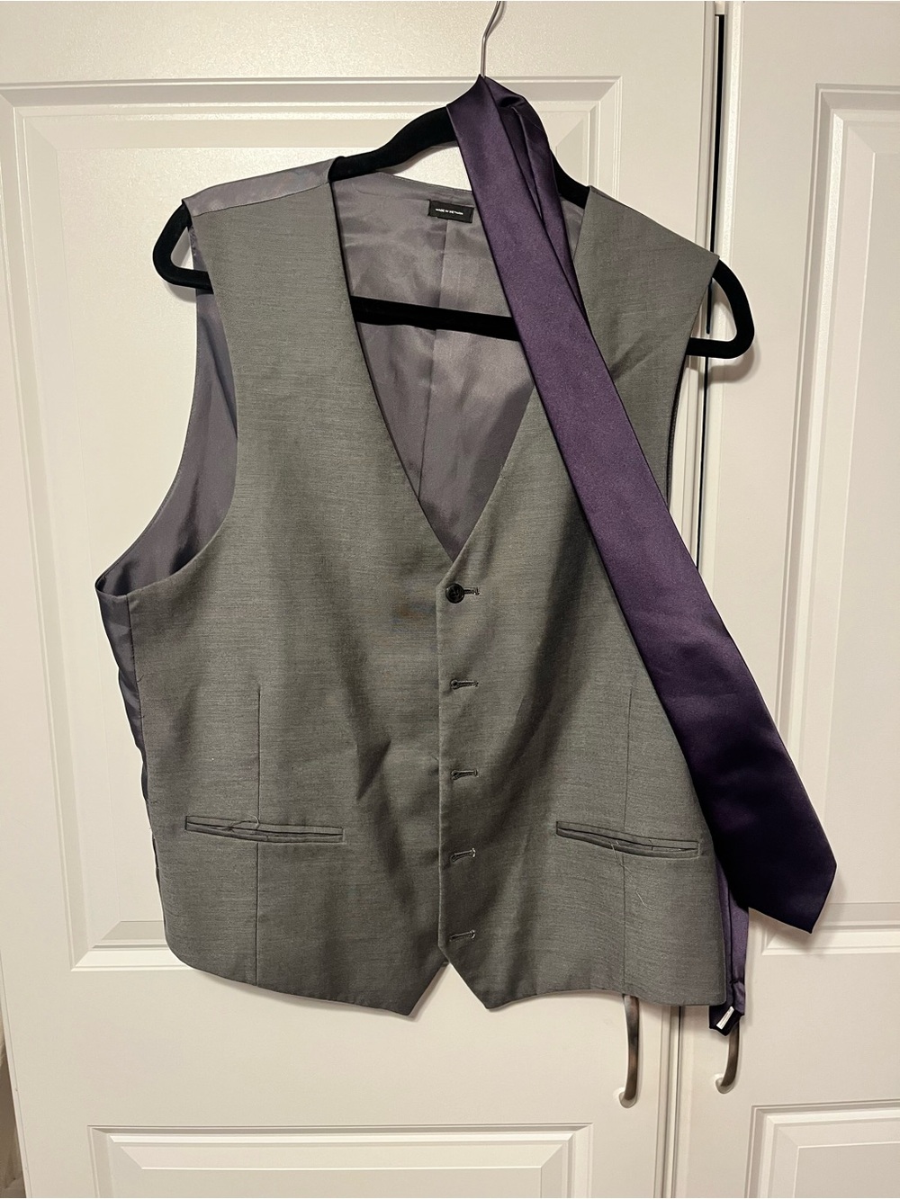 Gray Men's Dress Vest with Purple Tie -  by J. Ferrar - large